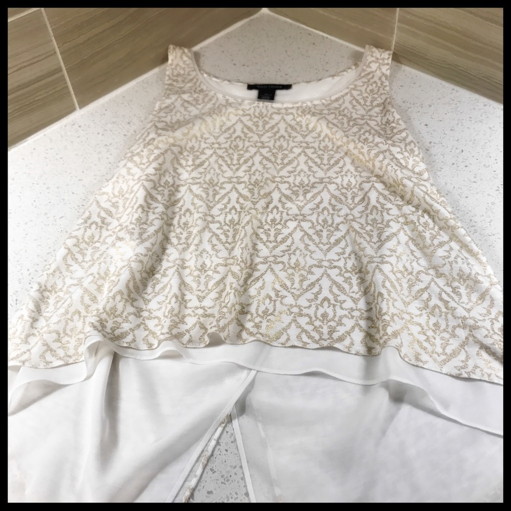 WHBM White and Gold Asymmetrical Split Back